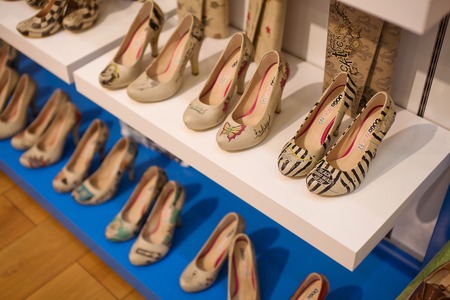 Marmaris, Turkey - September 14, 2015: Women's shoes "DoGo" on the shelves store. Illustrative editorial.のeditorial素材