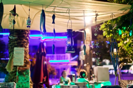 The interior of the summer cafe with a blurred background.の写真素材