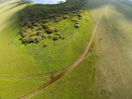 Aerial view of in the steppe Kazakhstan. Aerial photography.の写真素材