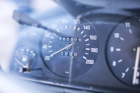 Close-up photo of old car odometr.の写真素材