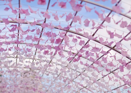 Art installation in the form of arch with flower petals. Fragment. Astana, Kazakhstanの写真素材