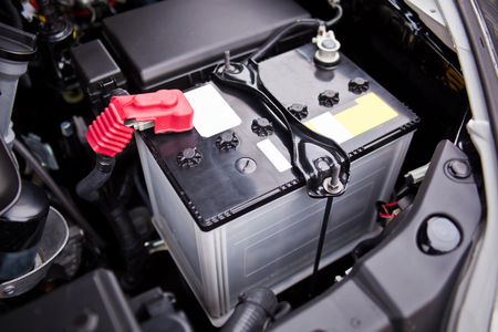 Battery installed near the ?8 motor in SUV.の写真素材
