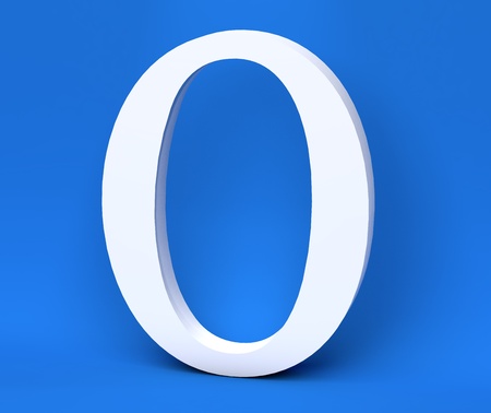 White number 0 (Zero) on a blue background. 3D Renderの写真素材