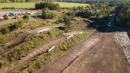 Aerial view of the motocross track on which the race is going.
