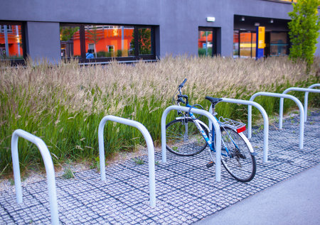 Vienna, Austria - June 02, 2018: One bike parked in a bicycle parking lot.のeditorial素材