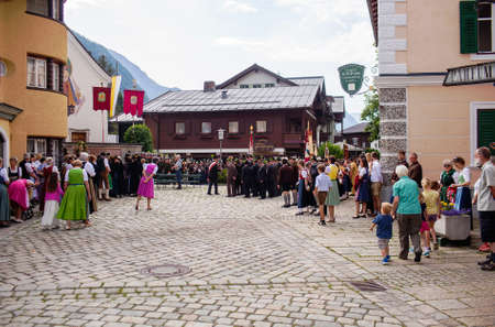 Lofer, Austria - May 31, 2018: Military parade in national costumes.のeditorial素材