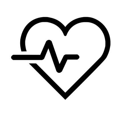 Black flat icon of heard with pulse on white backgroundの写真素材