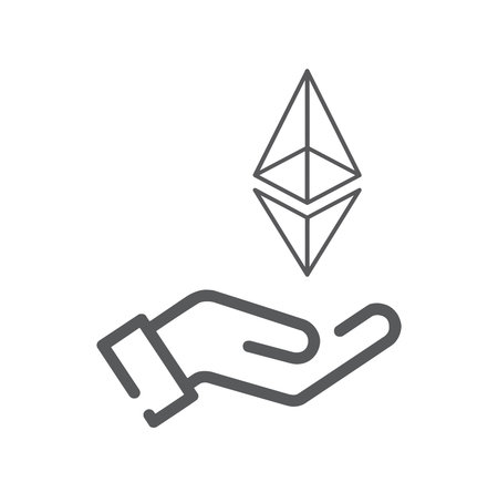 Flat hand holding Ethereum icon isolated on white background