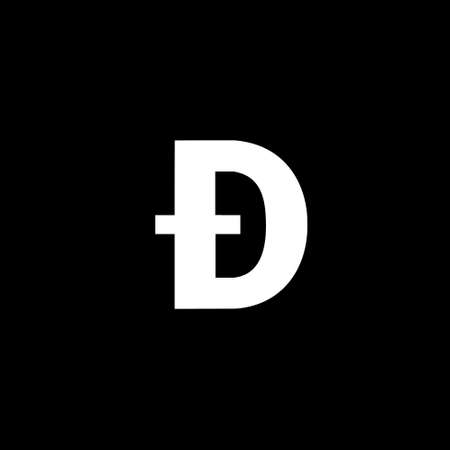 DogeCoin black flat icon isolated on black backgroundの写真素材