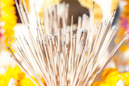 Group of incense on set of altar tableの写真素材