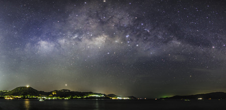 Milky way panorama at Palai Phuketの写真素材