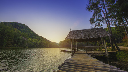 Bamboo raft in lake / Pang- Oung Thailand national park ,Mae Hong Son ,Thailandの写真素材
