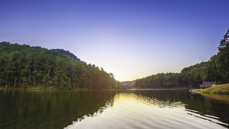 Pang Ung. Beautiful forest lake in the morning. Mae Hong Son. Thailandの写真素材