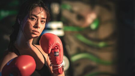 Thai boxing girl on the stageのeditorial素材