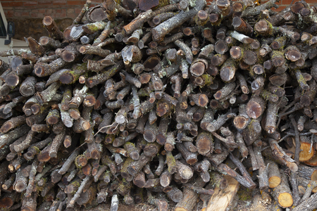 Image of overgrown wooden trunks prepared to burn and thus spend a warm winter in the typical town house.You can have a stove or a fireplace, the important thing is to be prepared for the hash winter.の写真素材