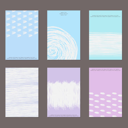 Vector design templates. Set of Vintage Creative Cards with Hand Drawn Hipster Textures Made with Ink. Vector Background. Retro Patterns for Placards, Flyers, Posters and Banner Designs.のイラスト素材