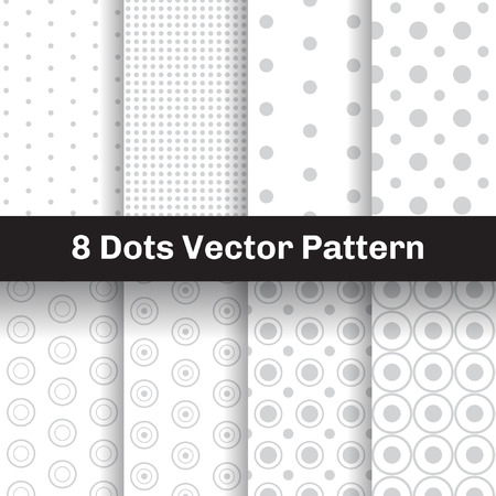8 different dots patterns, Pattern Swatches, vector, Endless texture can be used for wallpaper, pattern fills, web page, background, surface. Modern abstract wallpaper.のイラスト素材