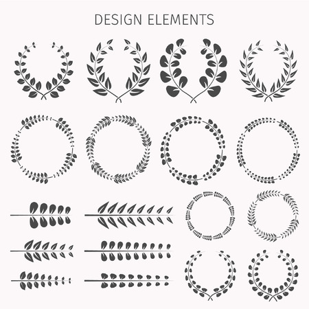 Collection laurel wreaths. A set of silhouettes: wreaths, circles, brush. Vector illustration.のイラスト素材