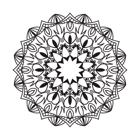 Mandala. Black drawing isolated on white. Design for coloring book page for kids and adults. Patterned Design Element. styleのイラスト素材