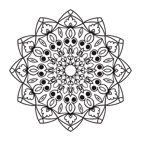 Mandala. Black drawing isolated on white. Design for coloring book page for kids and adults. Patterned Design Element.  styleのイラスト素材