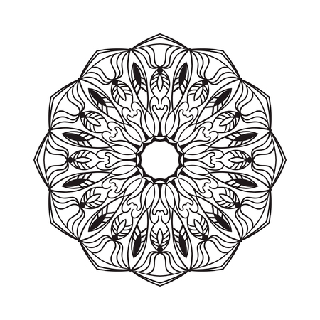 Mandala. Black drawing isolated on white. Design for coloring book page for kids and adults. Patterned Design Element. styleのイラスト素材
