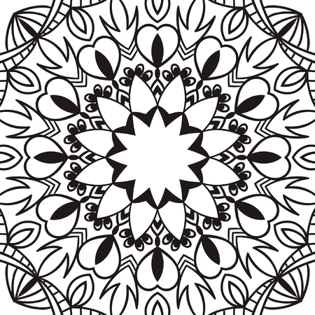 Beautiful Vector Mandala. Black drawing isolated on white. Design for coloring book page for kids and adults. Patterned Design Element.のイラスト素材