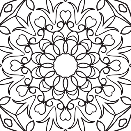 Beautiful Vector Mandala. Black drawing isolated on white. Design for coloring book page for kids and adults. Patterned Design Element.のイラスト素材