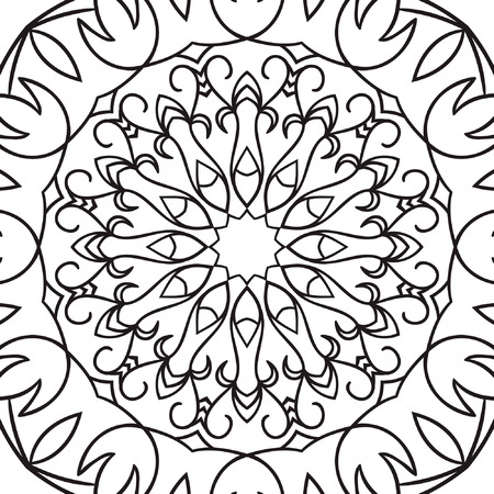 Beautiful Vector Mandala. Black drawing isolated on white. Design for coloring book page for kids and adults. Patterned Design Element.のイラスト素材