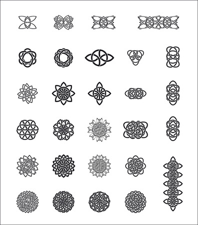 Ñeltic stylization abstract frame elements icon object patterns black whiteのイラスト素材