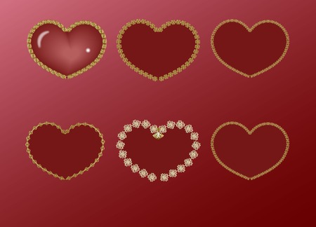 red heart in a gold frame setのイラスト素材