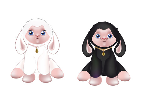 two lovely lambs black and white, girl and boyのイラスト素材