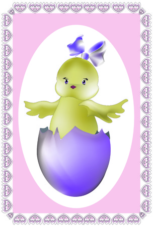 card, congratulation on the daughter's birth, chicken from eggのイラスト素材