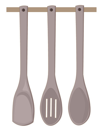 wooden spoons a set hang on a wallのイラスト素材
