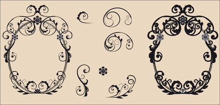 vintage frame with spirals and flower elementsのイラスト素材