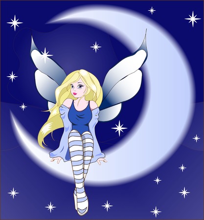 the night fairy sits on the moon, in the stellar skyのイラスト素材