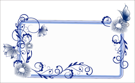 frame twisted in the blue flowers and spiralsのイラスト素材