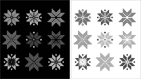 white and black snowflakes, flowers  of a jacquard pattern styleのイラスト素材