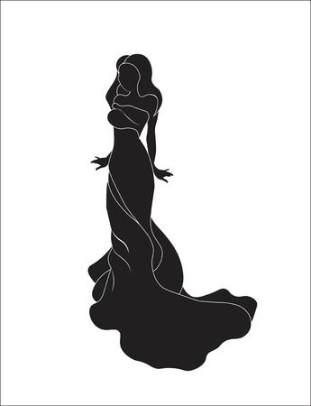 silhouette of the beautiful girl in evening dressのイラスト素材