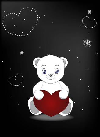 lovely polar teddy bear  sits with red heartのイラスト素材