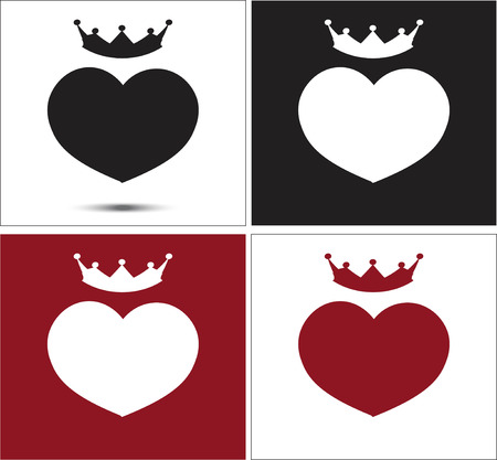 black, white, red hearts with a crownのイラスト素材