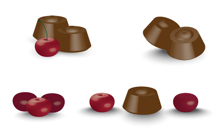 Chocolates with cherry, with a shadow, a setのイラスト素材
