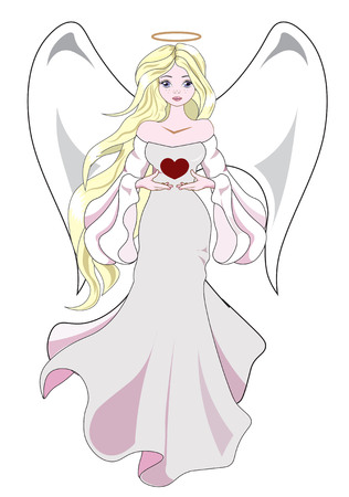 The fantastic angel, the blonde holds in hand heart, a Valentines Day cardのイラスト素材