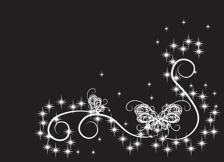 silhouette white magic butterfly from pattern elements, night card,のイラスト素材