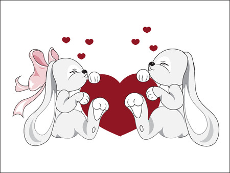 two lovely toy in love rabbits, Valentines Day cardのイラスト素材