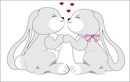 the lovely couple of grey rabbits in loveのイラスト素材