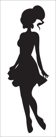 the girl in a dress, with ear rings, a silhouetteのイラスト素材