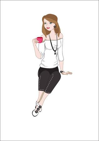 girl with a cup of tea, coffee, hot chocolate, cocoaのイラスト素材