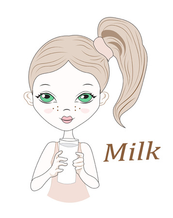 The little girl holds a glass with milkのイラスト素材