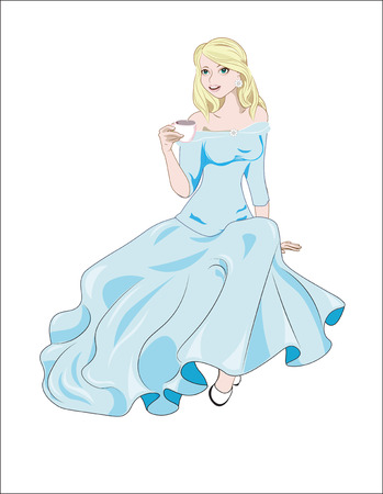 The great princess in a ball dress, with a cup of tea.のイラスト素材