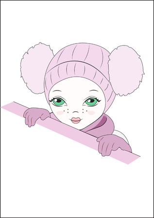 The little girl in a pink cap from pumpona, looks at you.のイラスト素材
